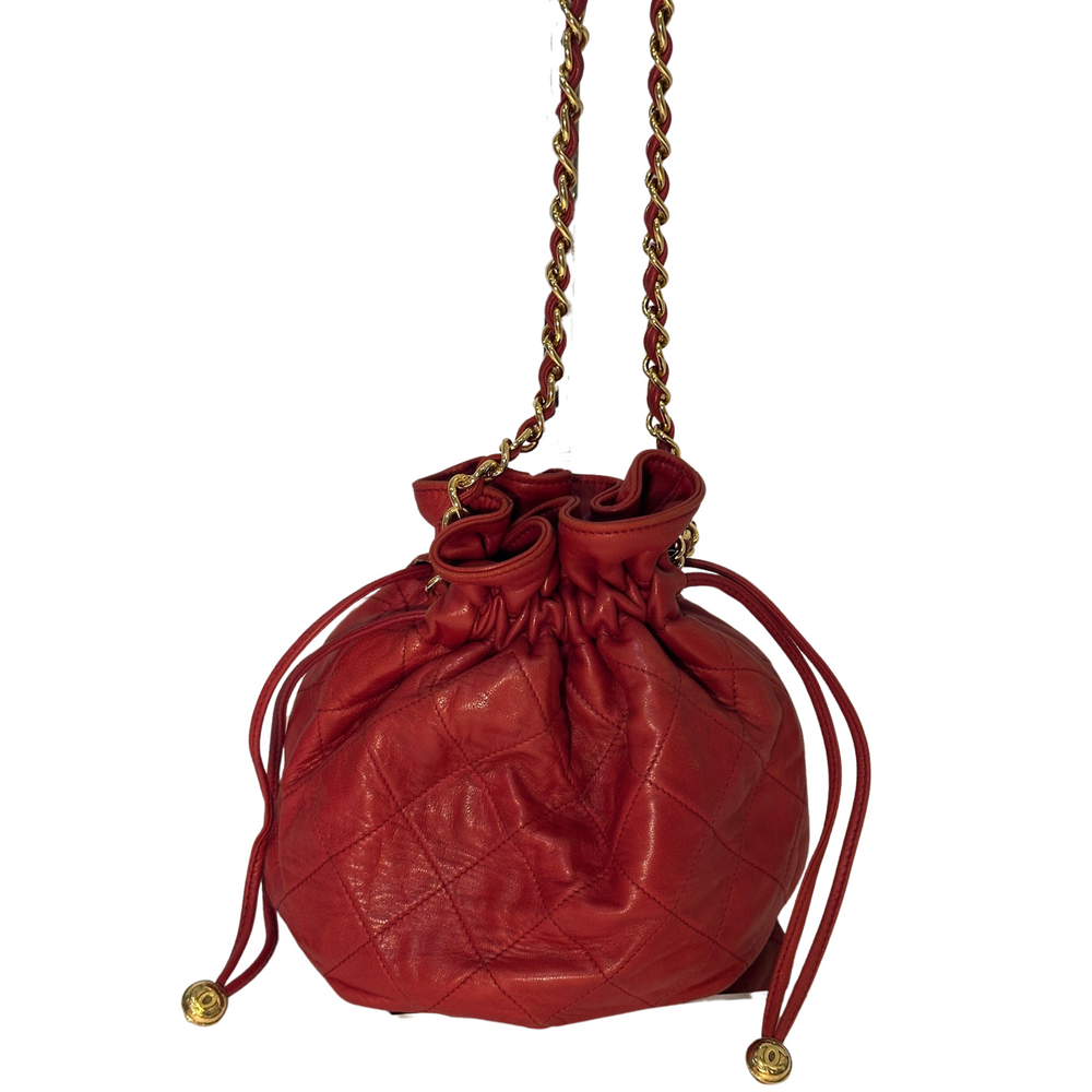 Chanel Red Matelasse Lambskin Bucket Shoulder Bag - 93tothesun