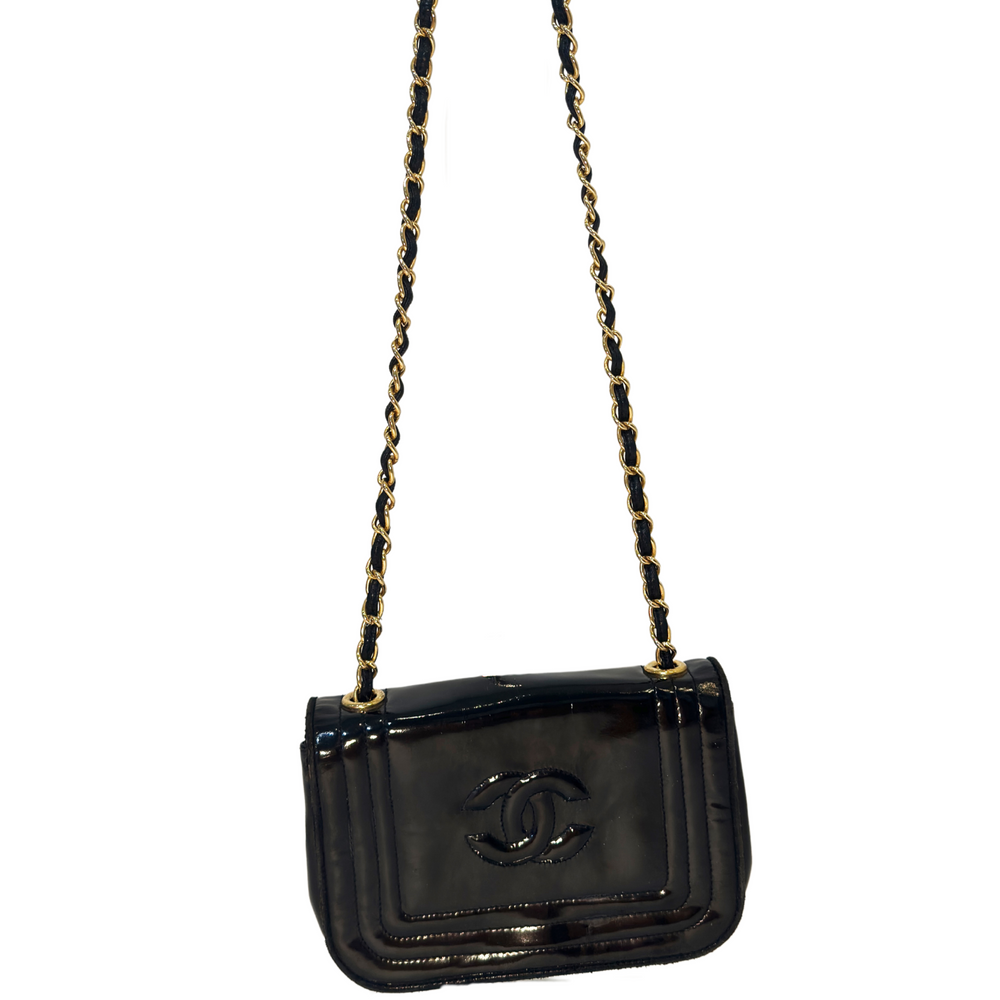 Chanel Black Patent Leather Mini Flap Shoulder Bag - 93tothesun