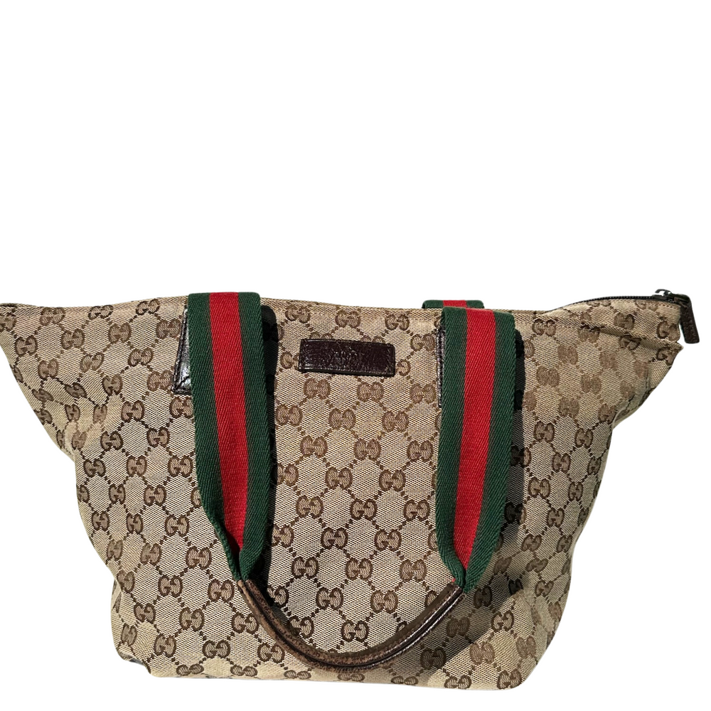 Gucci GG Canvas Zippered Tote - Red + Green