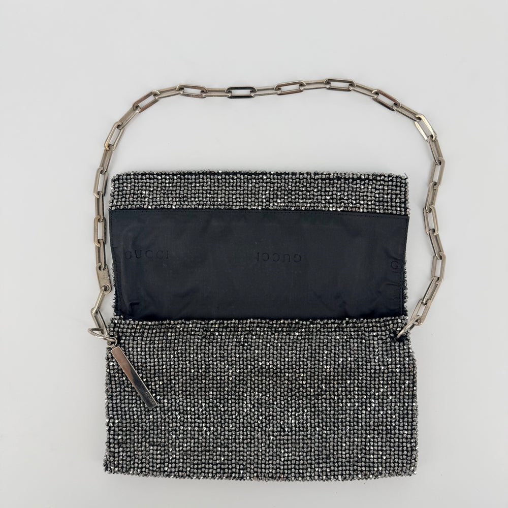 
                  
                    Tom Ford Era Gucci Grey Crystal Beaded Chain Bag – Early 2000s Archival Collectible
                  
                