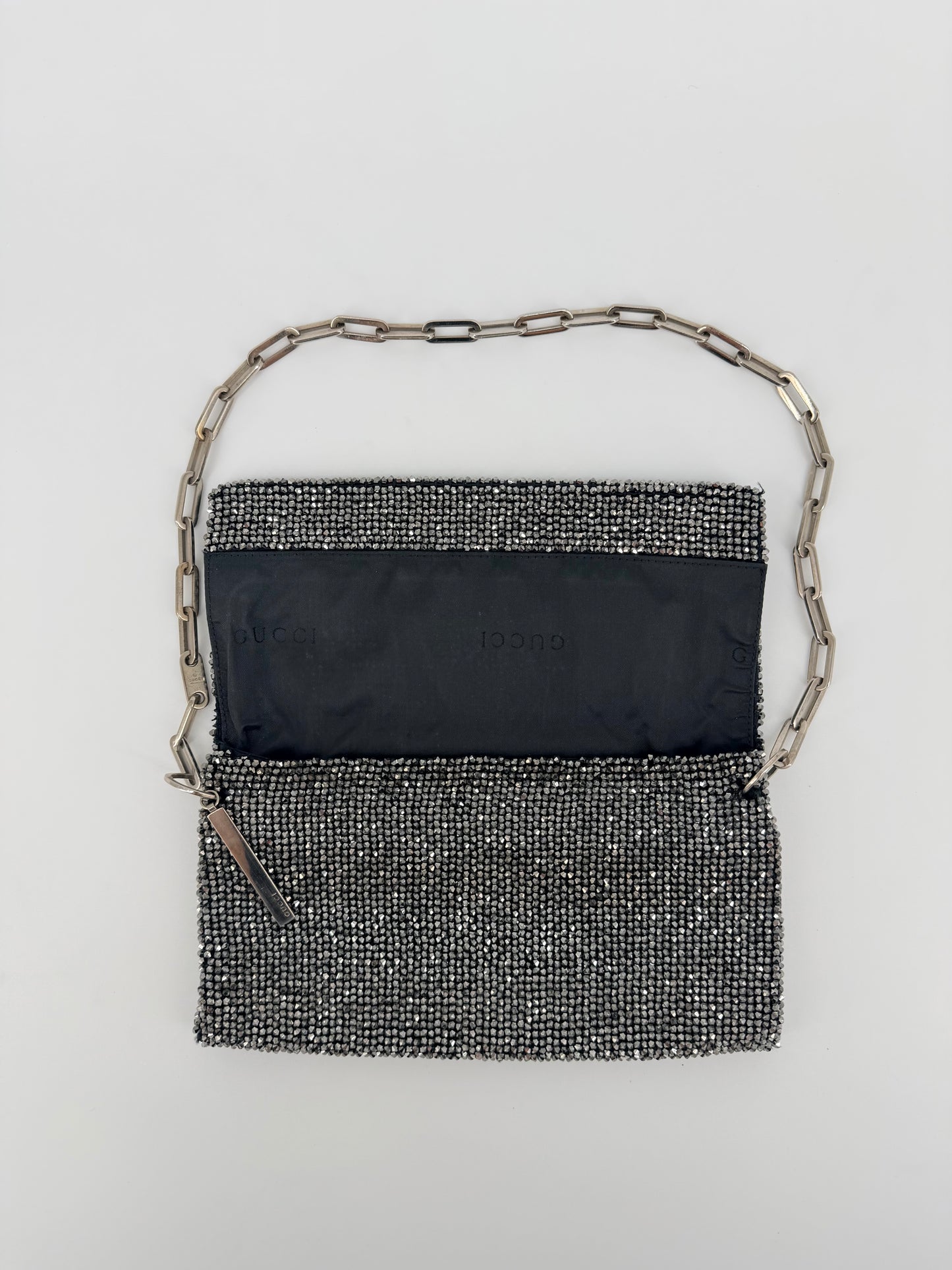 
                  
                    Tom Ford Era Gucci Grey Crystal Beaded Chain Bag – Early 2000s Archival Collectible
                  
                